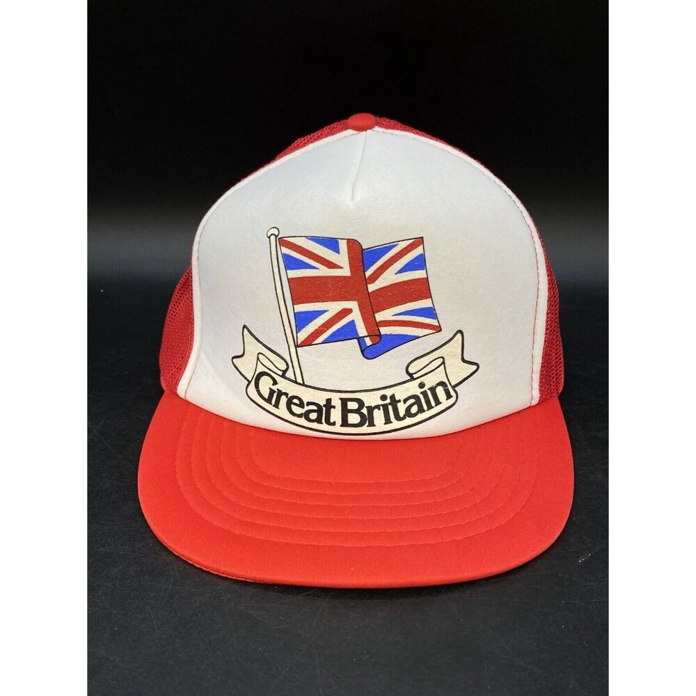 Great Britain Hat Adult Red Mesh Foam Snapback Trucker Cap Vintage